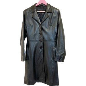 Oscar Leopold Leather Trench Coat Black Size Small